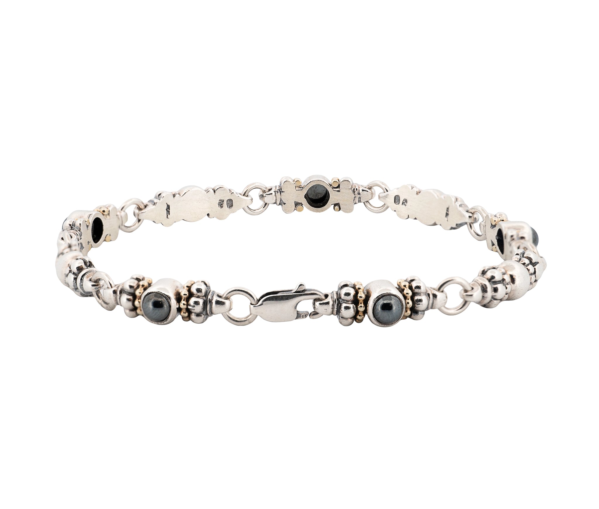 Lagos Caviar Glacier Sterling Silver and 18K Yellow Gold Hematite Bracelet