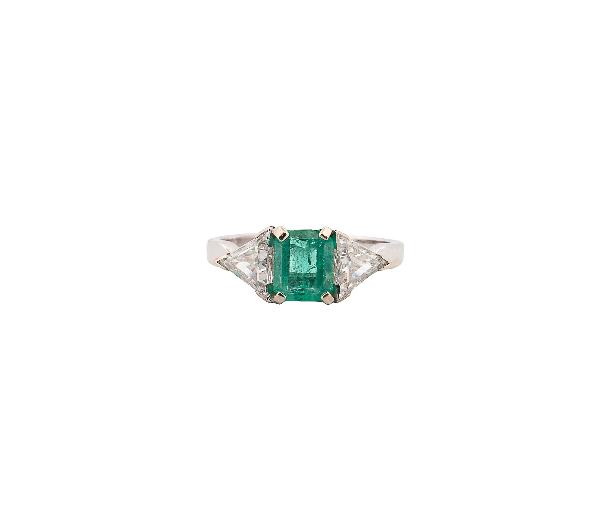 14KT White Gold Lady's Emerald And Diamond Ring