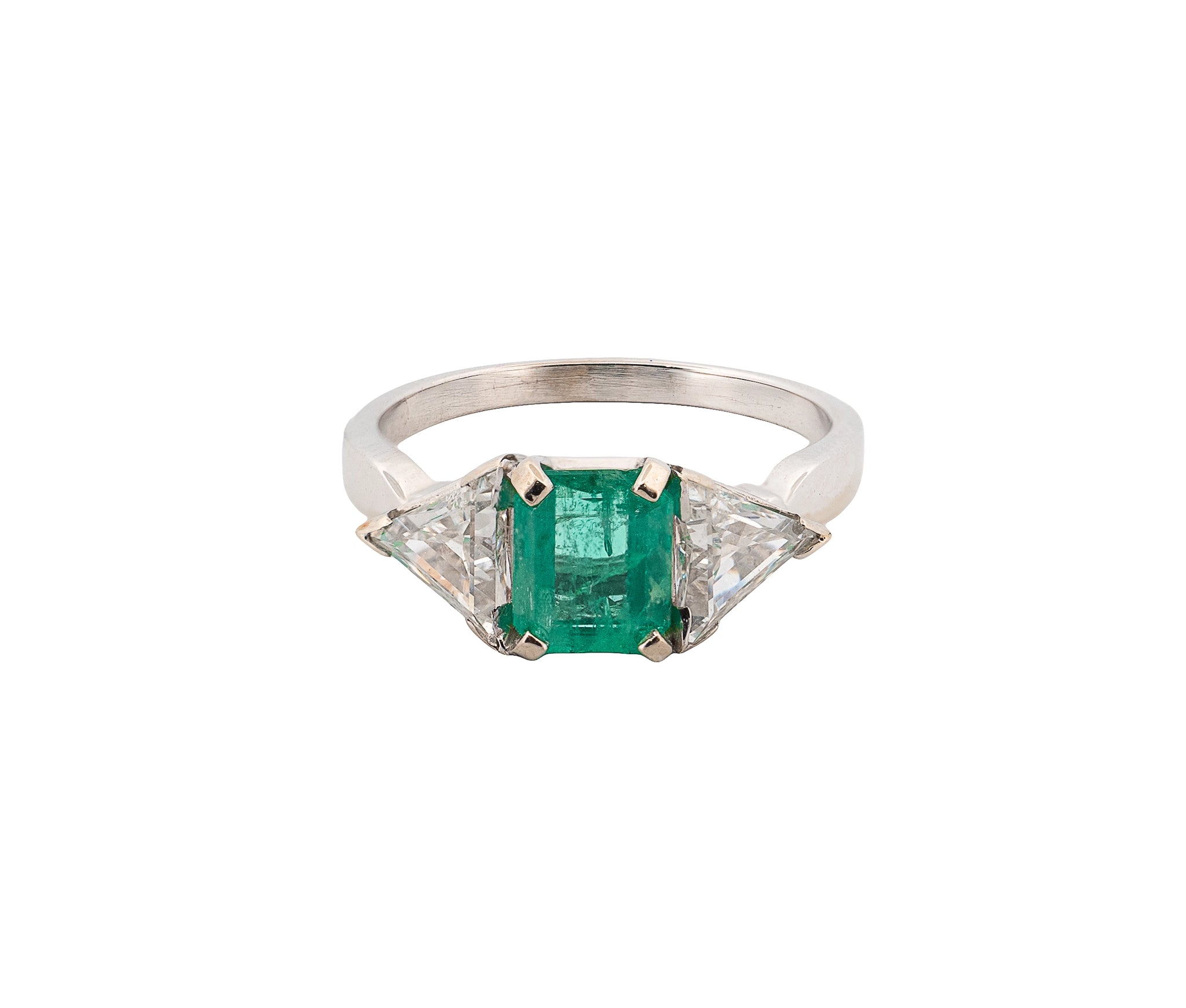 14KT White Gold Lady's Emerald And Diamond Ring