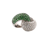 14KT White Gold Diamond & Tsavorite Garnet Pave Love Knot Ring