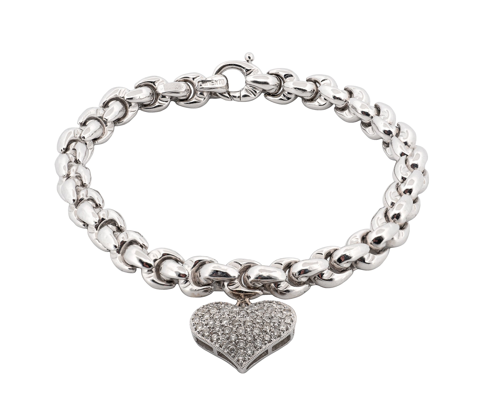 Chimento 18KT White Gold Link Bracelet with Diamond Pavé Heart Charm