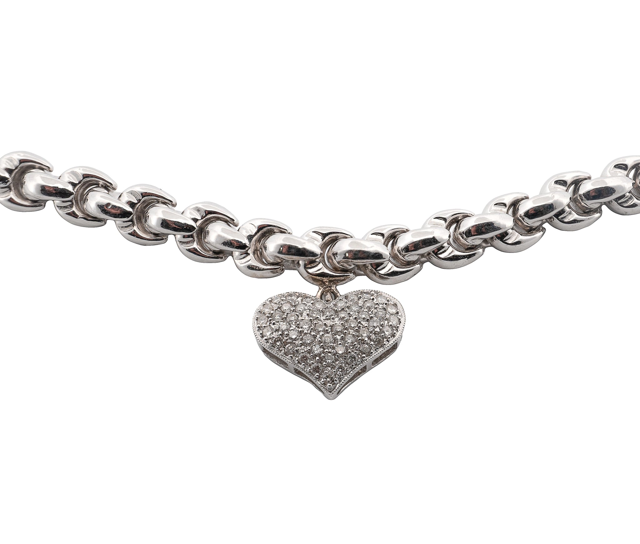 Chimento 18KT White Gold Link Bracelet with Diamond Pavé Heart Charm