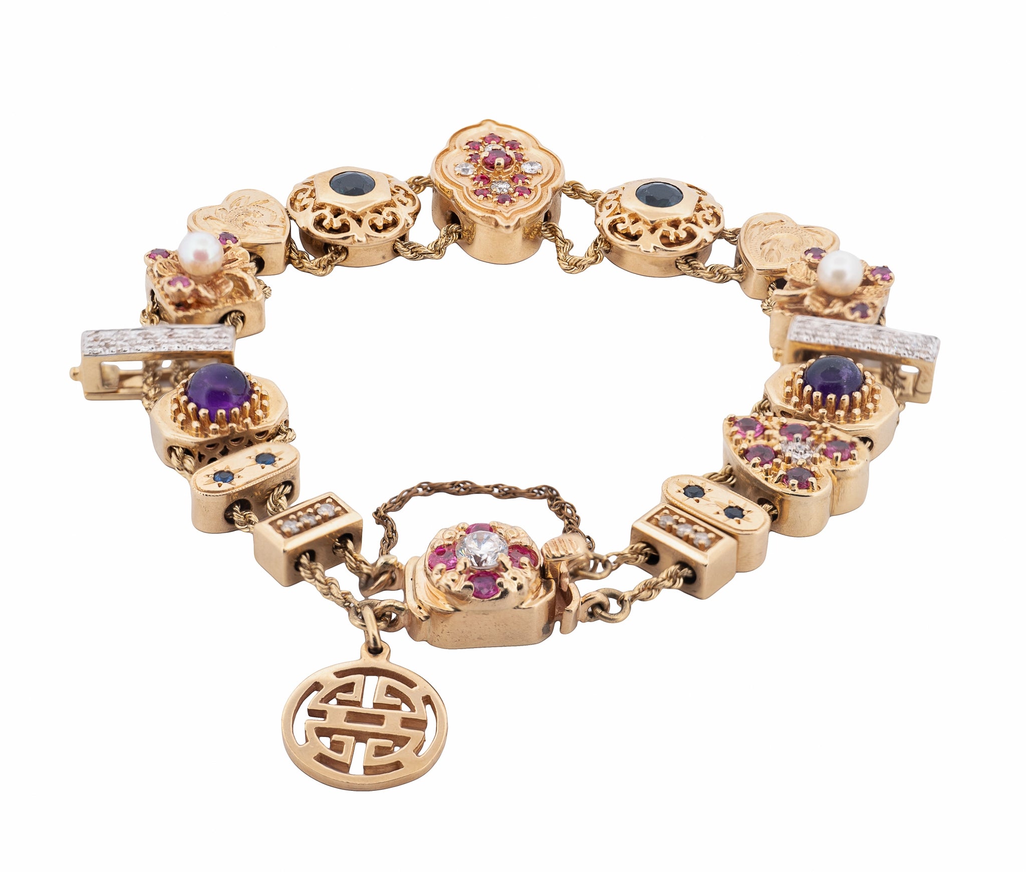 14K Yellow Gold Colored Gem and 0.20Ct Diamond Slide Bracelet