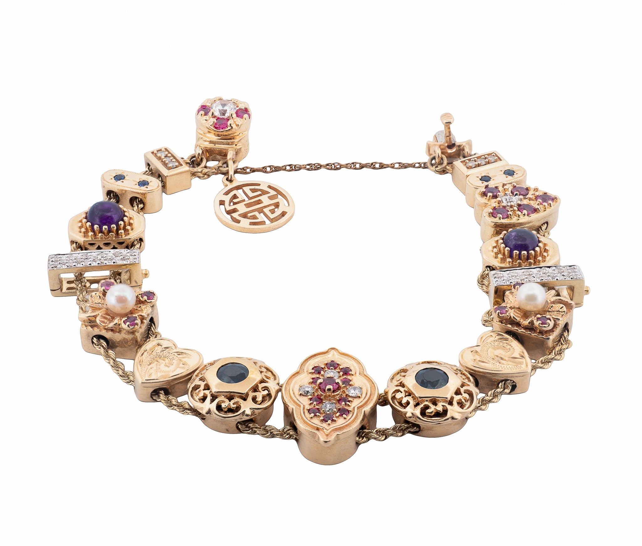 14K Yellow Gold Colored Gem and 0.20Ct Diamond Slide Bracelet