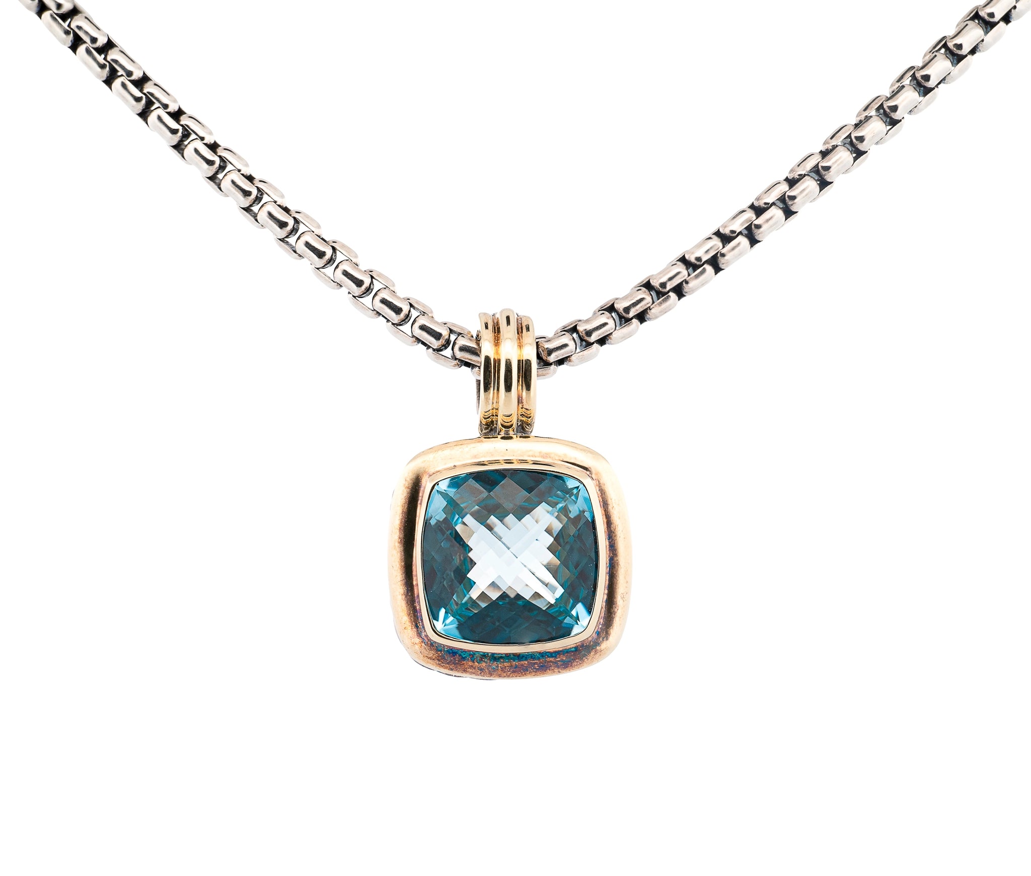 David Yurman Blue Topaz Necklace Sterling Silver 18K Gold