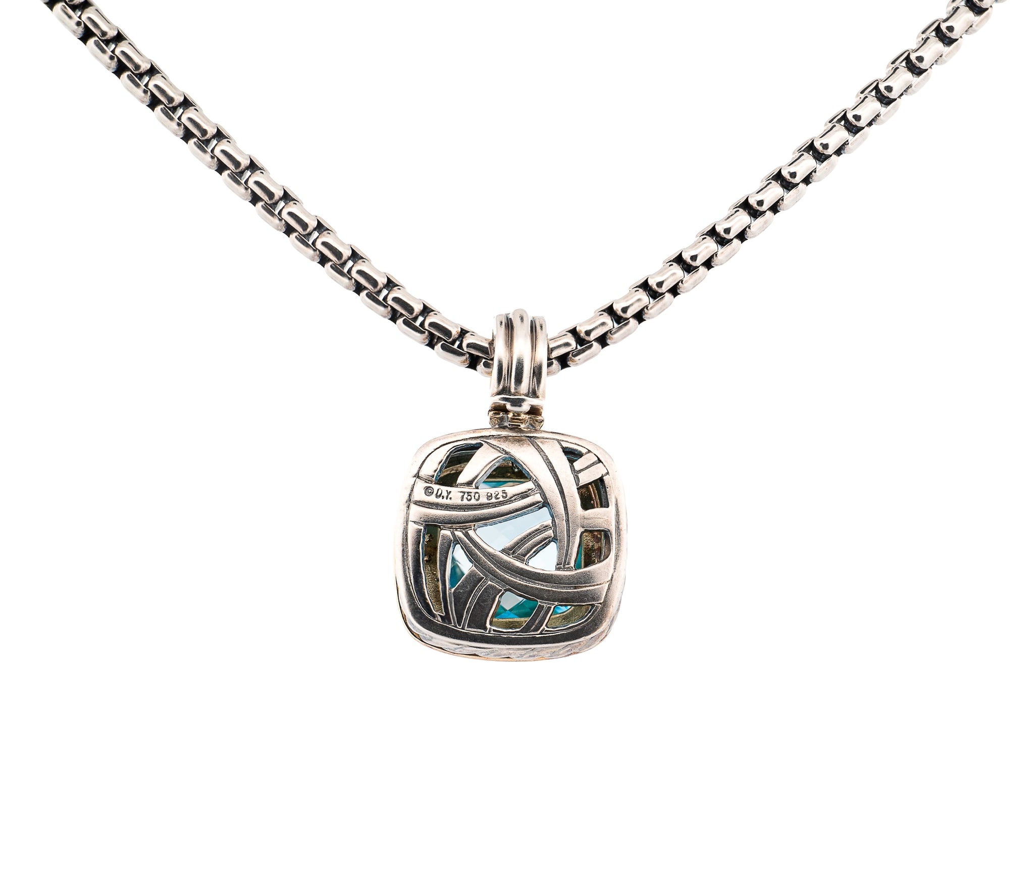 David Yurman Blue Topaz Necklace Sterling Silver 18K Gold