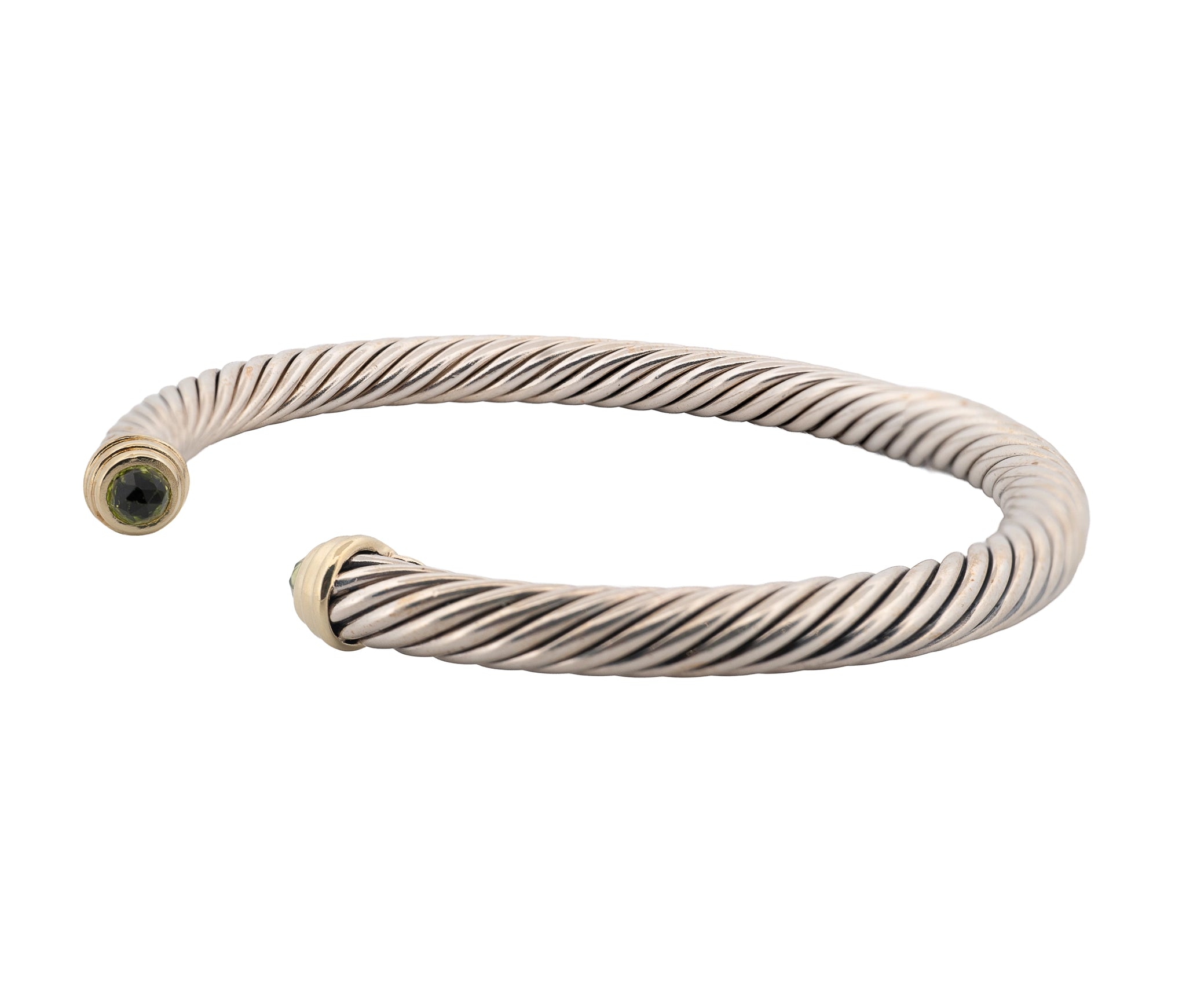 David Yurman 14K Gold, Sterling, & Peridot Cable Bracelet