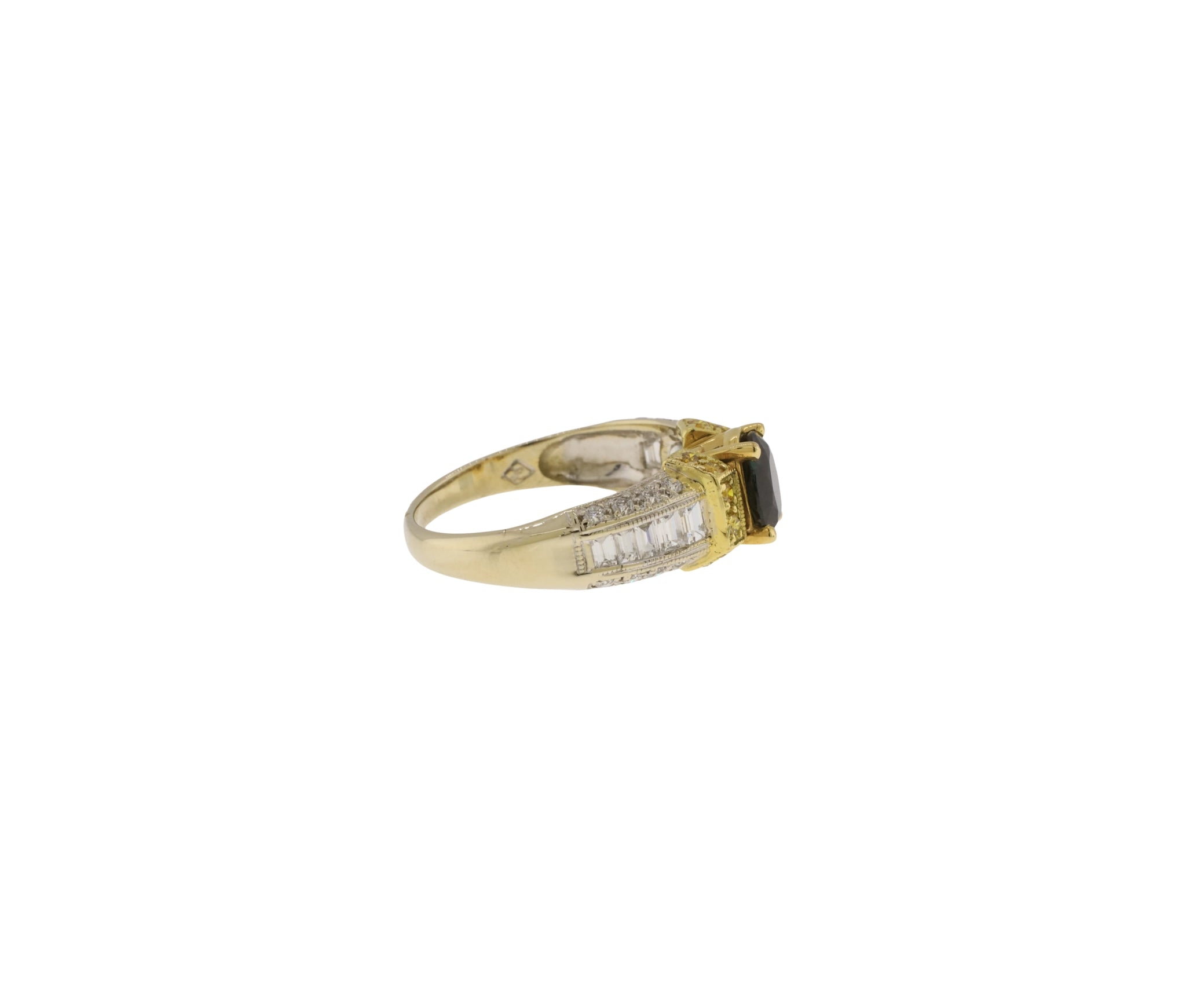 18K White & Yellow Gold Fancy Yellow and White Diamonds & Natural Sapphire Ring