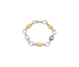 14K White Gold Cushion Cut Citrine, Blue Topaz & Amethyst Link Style Bracelet