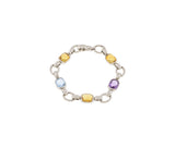 14K White Gold Cushion Cut Citrine, Blue Topaz & Amethyst Link Style Bracelet