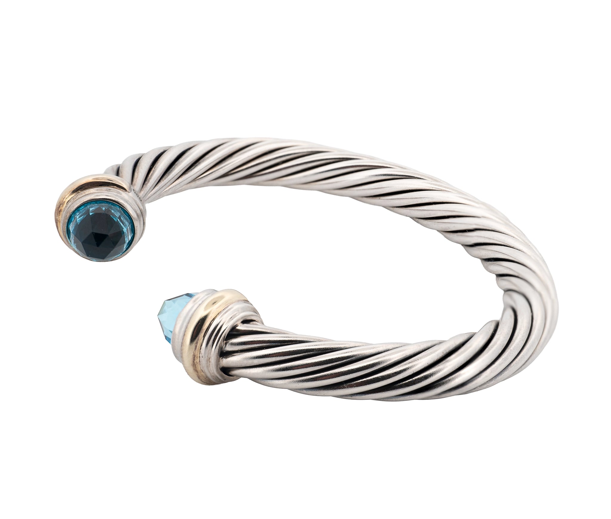 David Yurman 14K Gold, Sterling, & Topaz Cable Cuff Bracelet