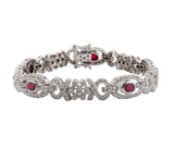 18K White Gold 1.45Ct  Ruby and 1.45Ct Diamond Fancy Link Bracelet