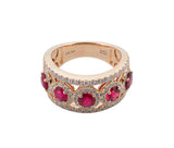 18K Yellow Gold 2.12Ct Ruby & 0.93Ct Diamond Halo Band Ring