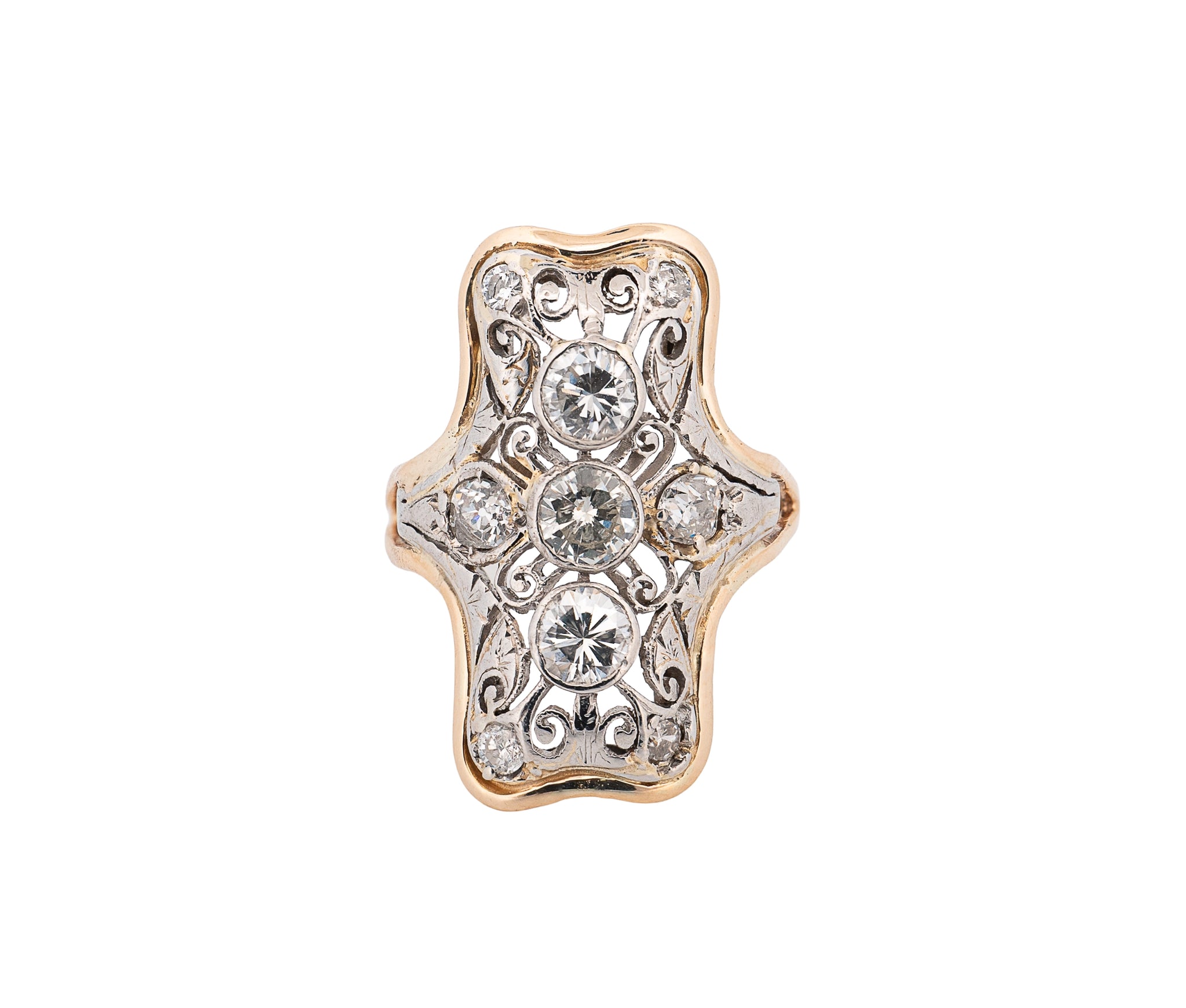 Antique 14K Yellow and White Gold 0.88Ct Diamond Ring