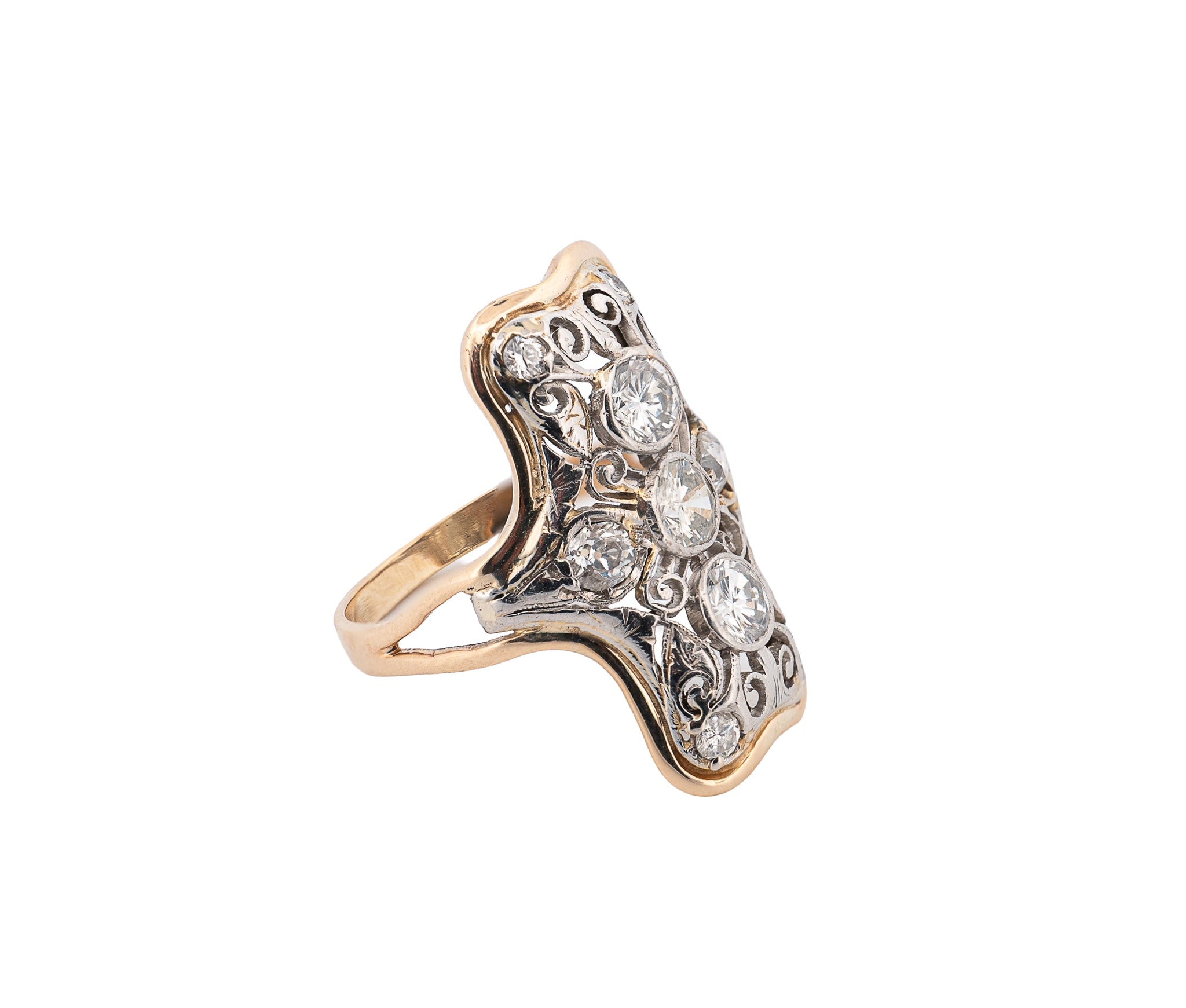 Antique 14K Yellow and White Gold 0.88Ct Diamond Ring