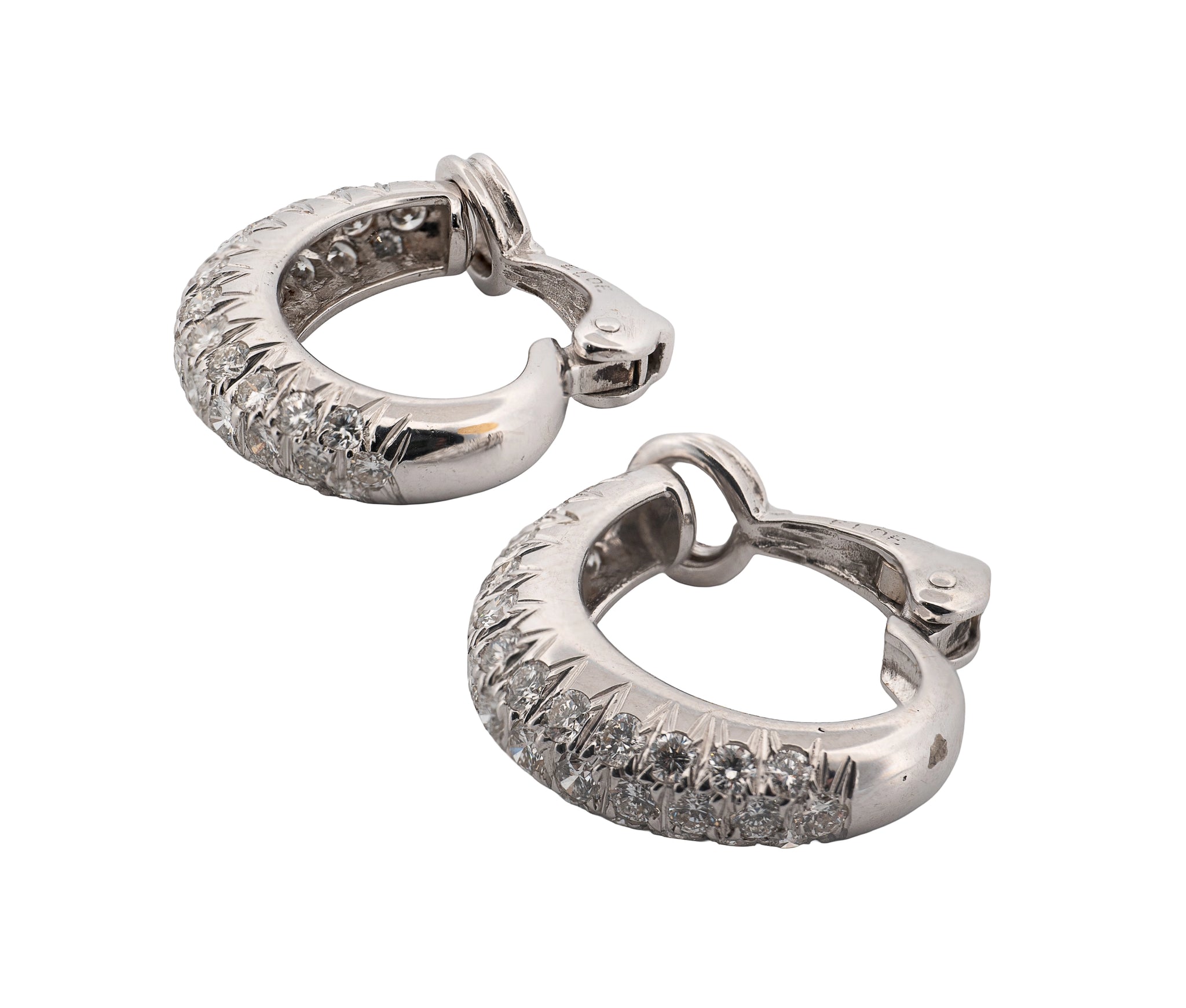 14K White Gold 2.15Ct Diamond Hoop Earrings