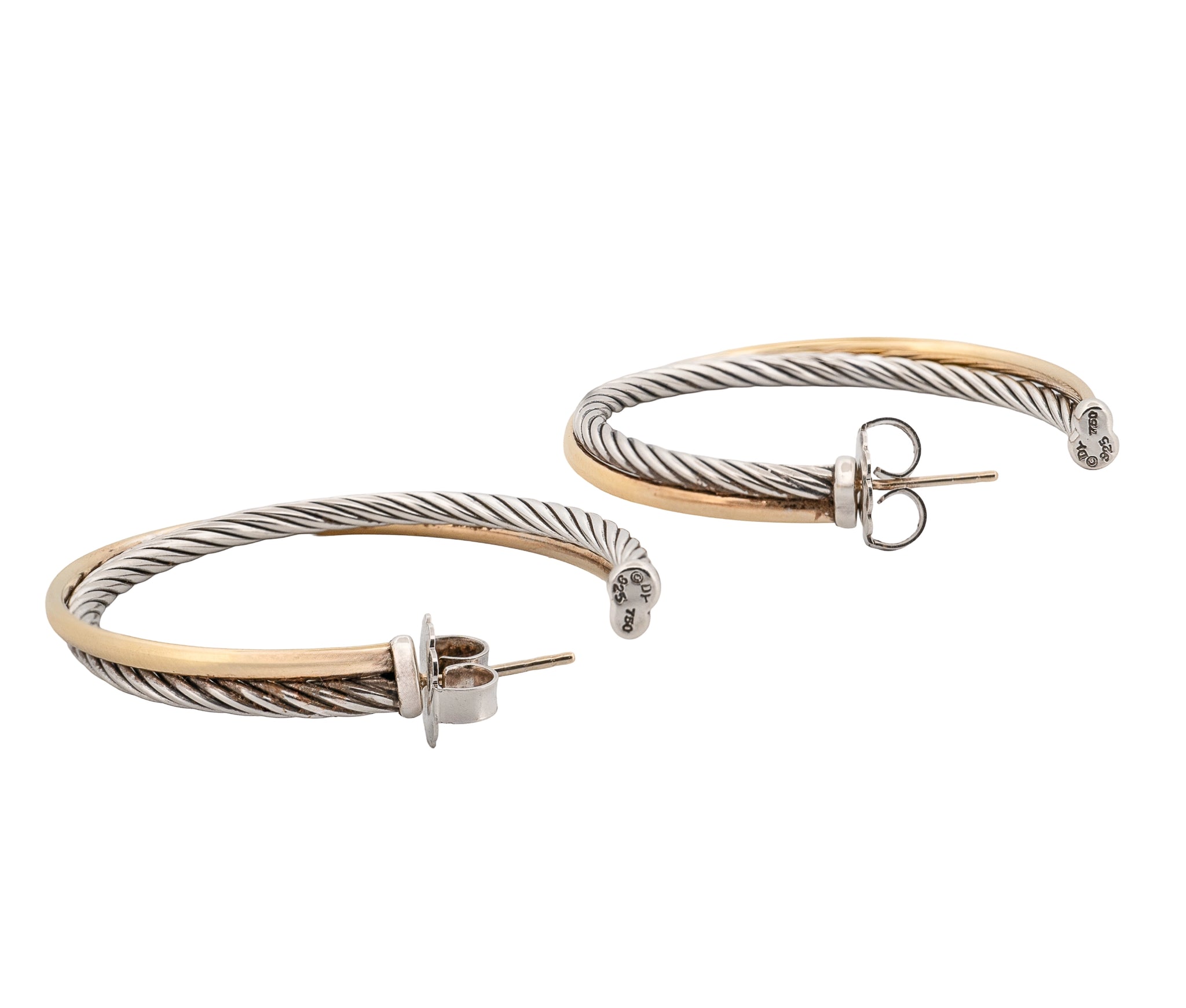 David Yurman Sterling Silver & 18K Yellow Gold Hoop Earrings