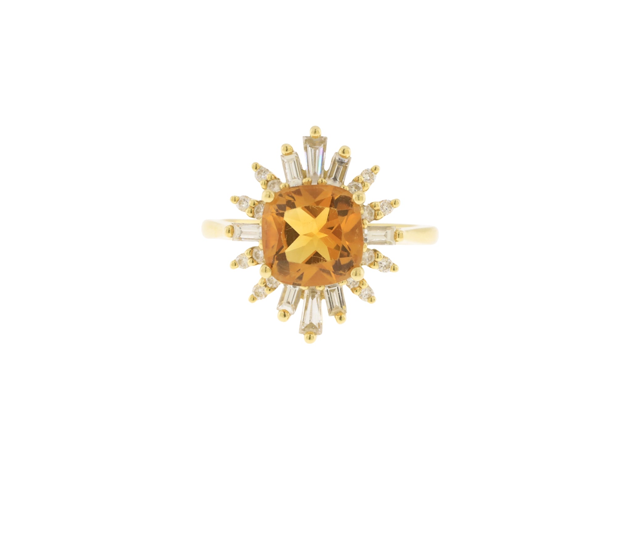 18K Yellow Gold Diamond and Citrine Ballerina Style Ring