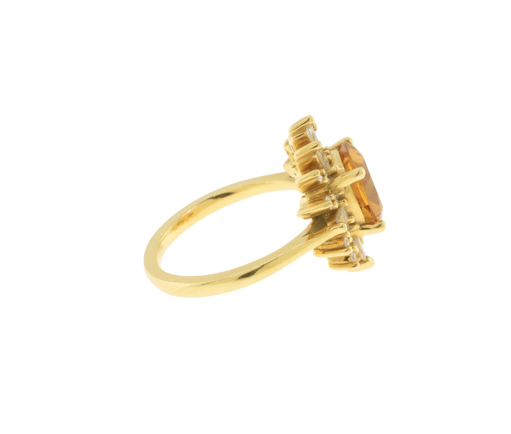 18K Yellow Gold Diamond and Citrine Ballerina Style Ring