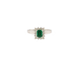 14K White Gold Natural Diamond & Lab Grown Emerald Halo Style Ring