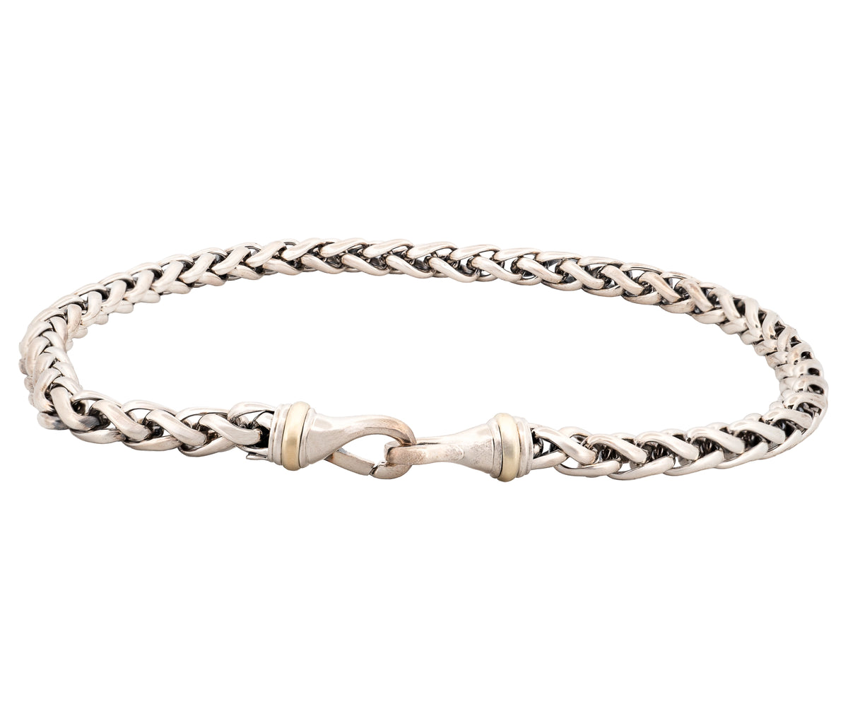 David Yurman Sterling Silver & 14k Gold Wheat Chain Necklace 8mm 17In