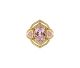 14K Yellow Gold Kunzite , Diamond and Natural Pink Sapphire Ornate Ring