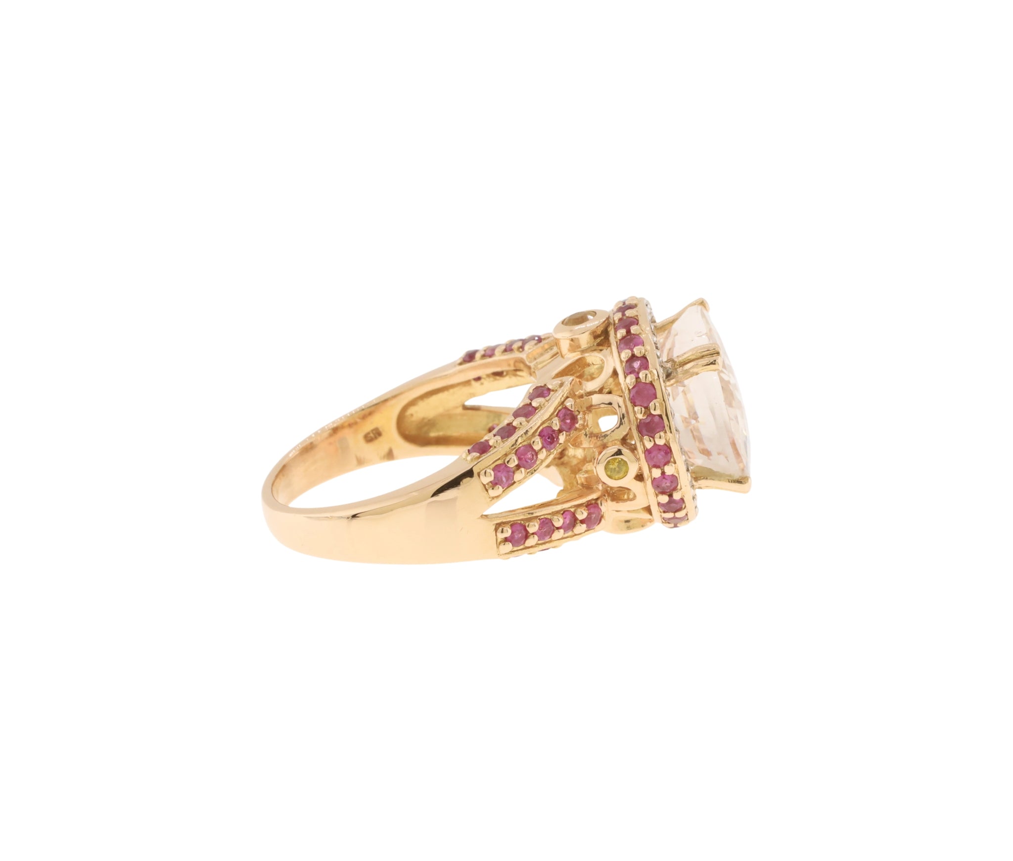 18K Rose Gold Diamond, Morganite & Natural Ruby & Yellow Sapphire Fashion Ring