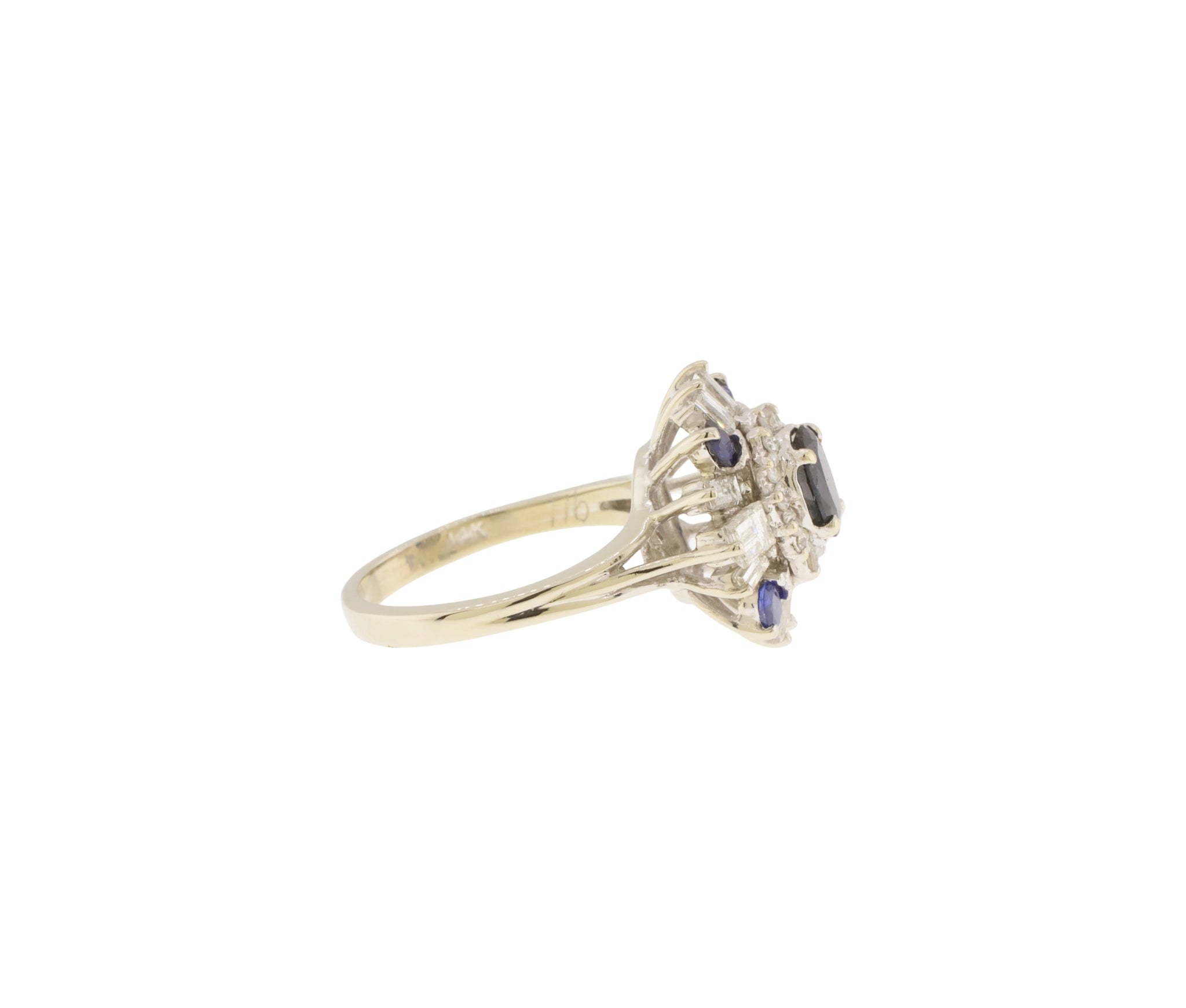 14K White Gold Diamond & Natural Sapphire Ballerina Style Ring
