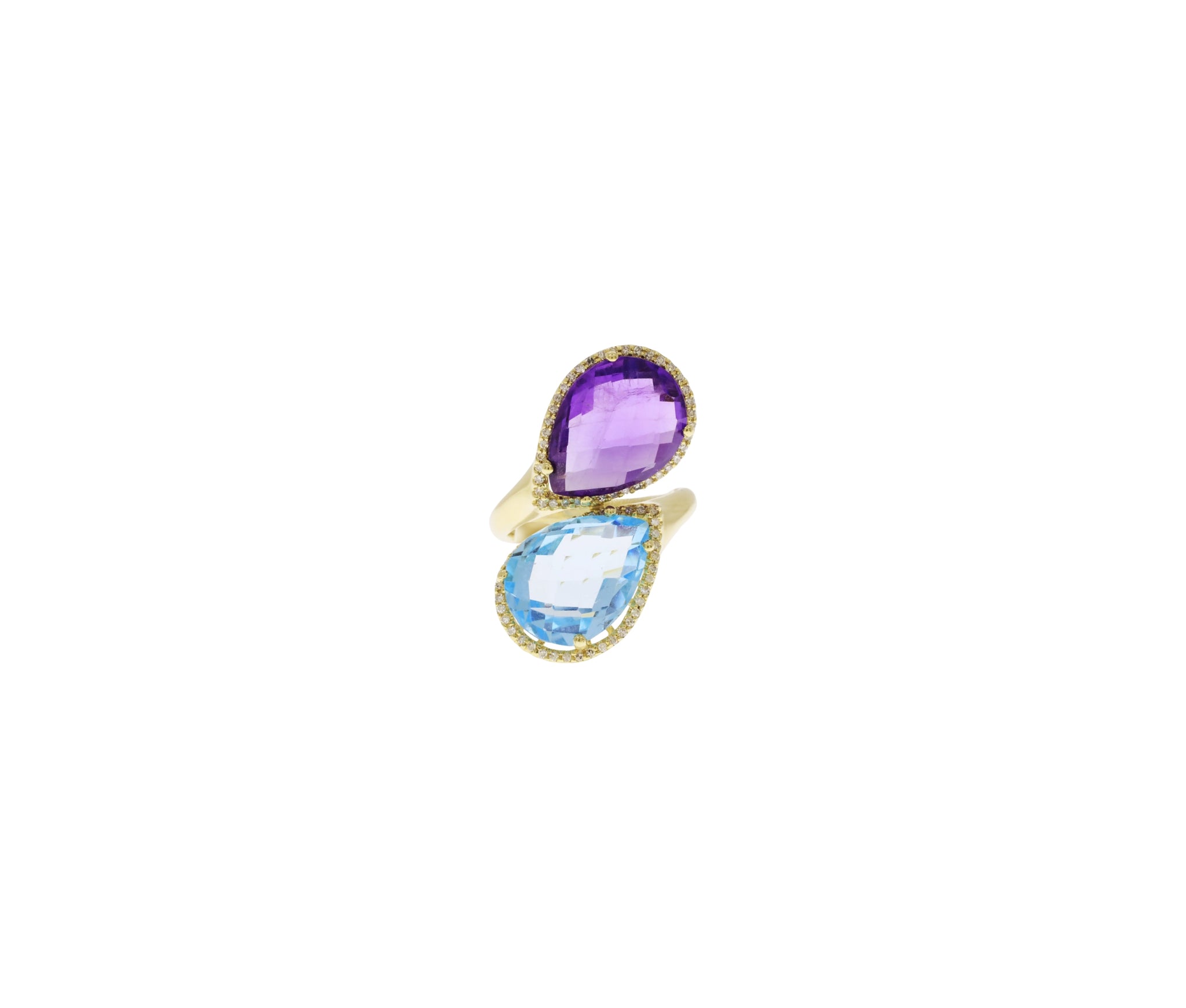 14K White Gold Diamond, Amethyst & Swiss Blue Topaz Halo Bypass Style Ring