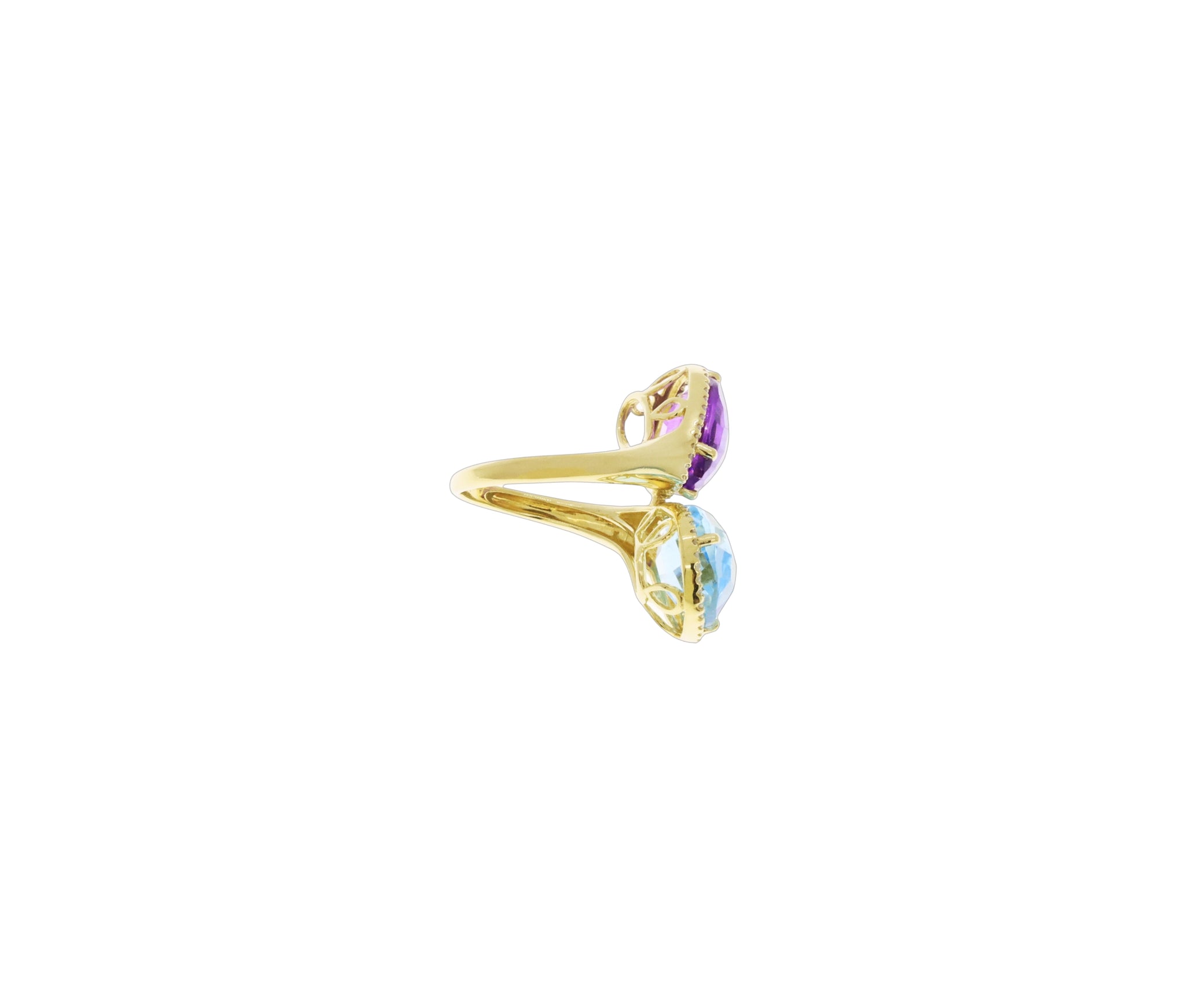14K White Gold Diamond, Amethyst & Swiss Blue Topaz Halo Bypass Style Ring
