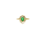 14K Yellow Gold Diamond and Natural Emerald Ballerina Style Ring
