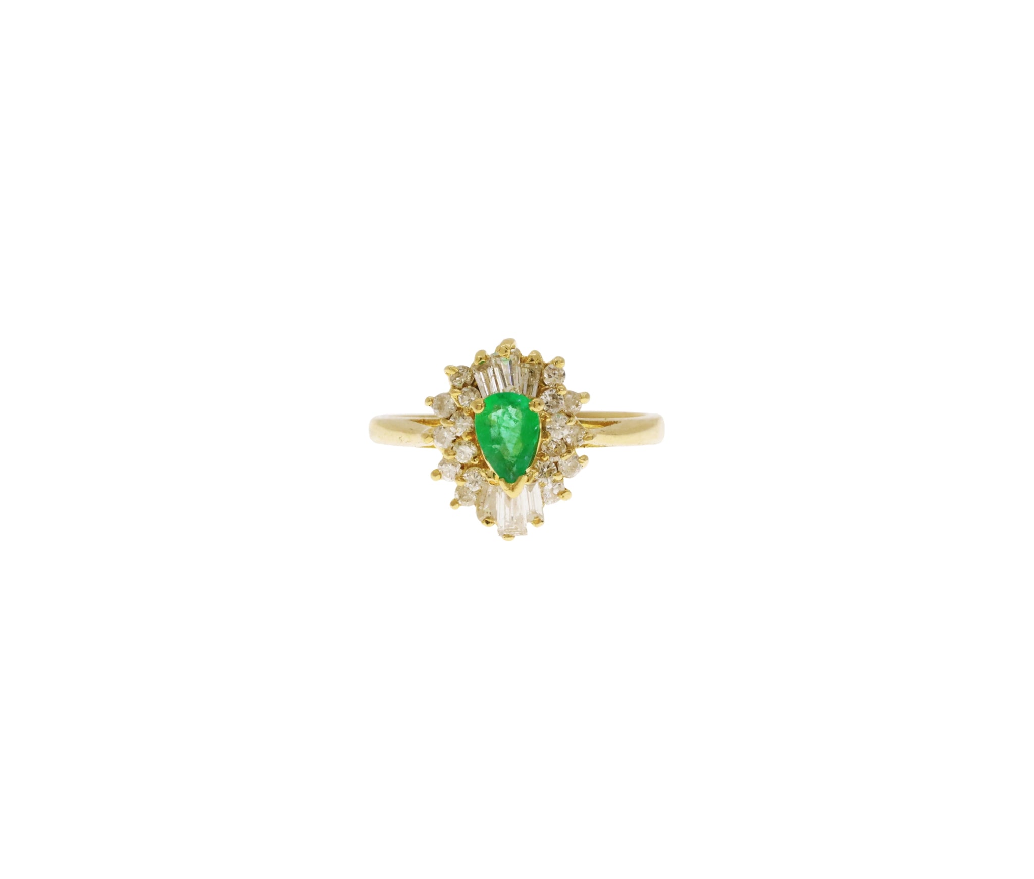 14K Yellow Gold Diamond and Natural Emerald Ballerina Style Ring