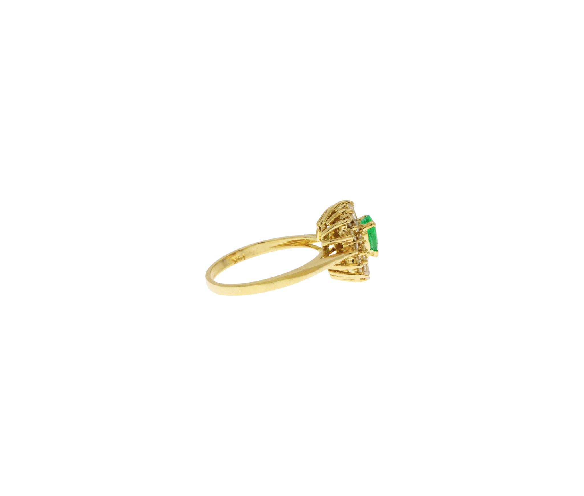 14K Yellow Gold Diamond and Natural Emerald Ballerina Style Ring