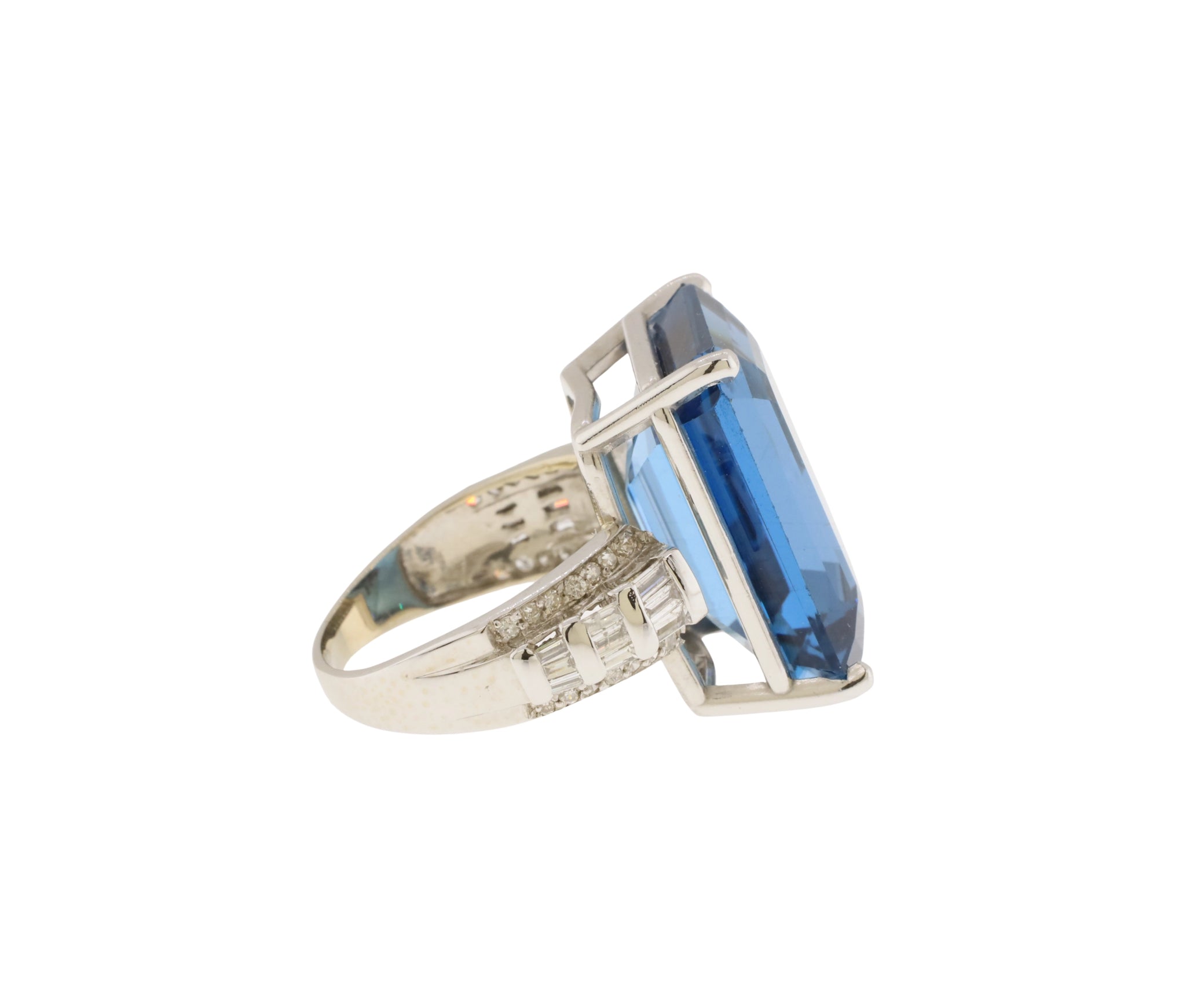 14K White Gold London Blue Topaz & Diamond Ring