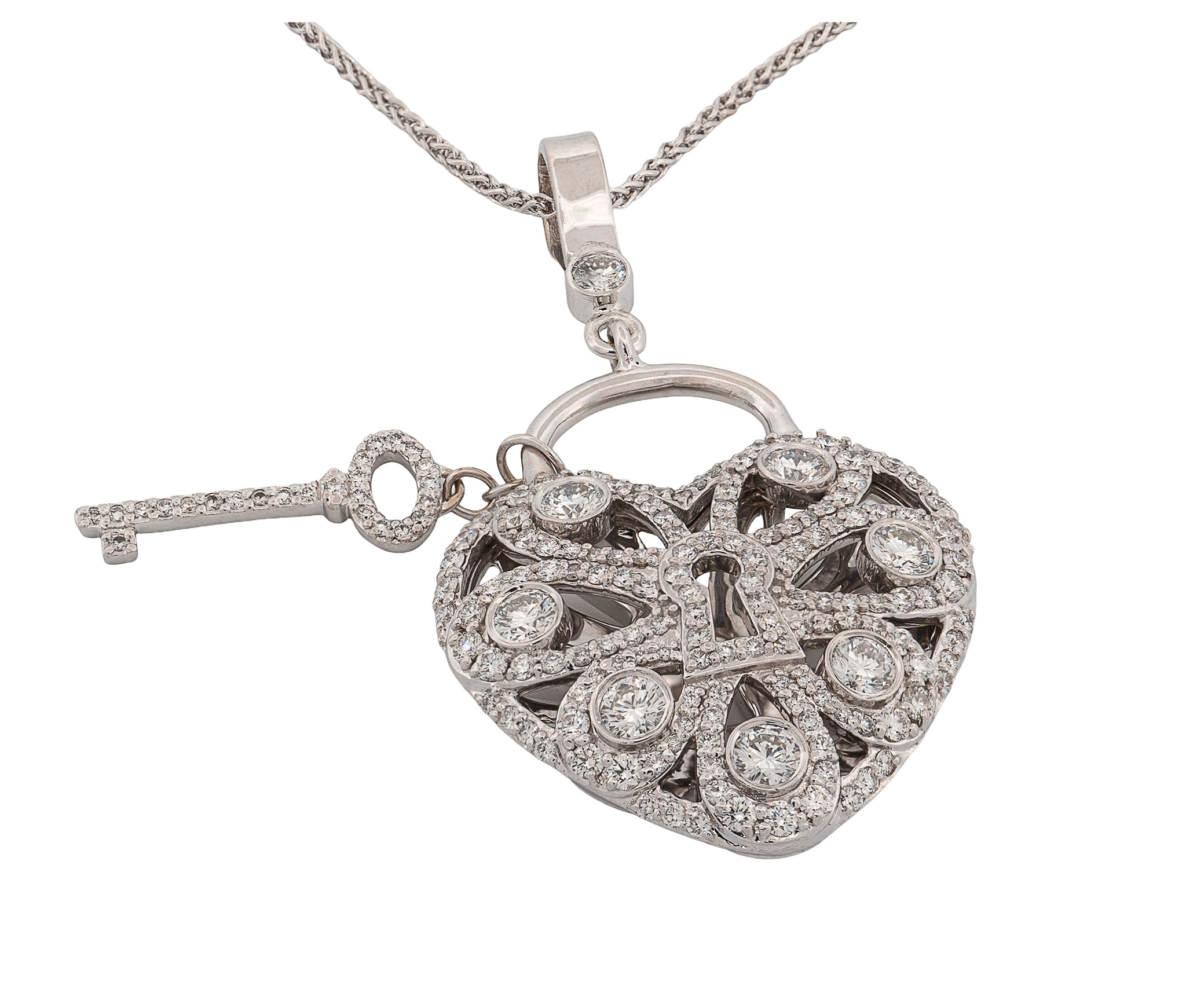 Tiffany & Co. 18K 1.92ctw Diamond Heart & Key Filigree Pendant