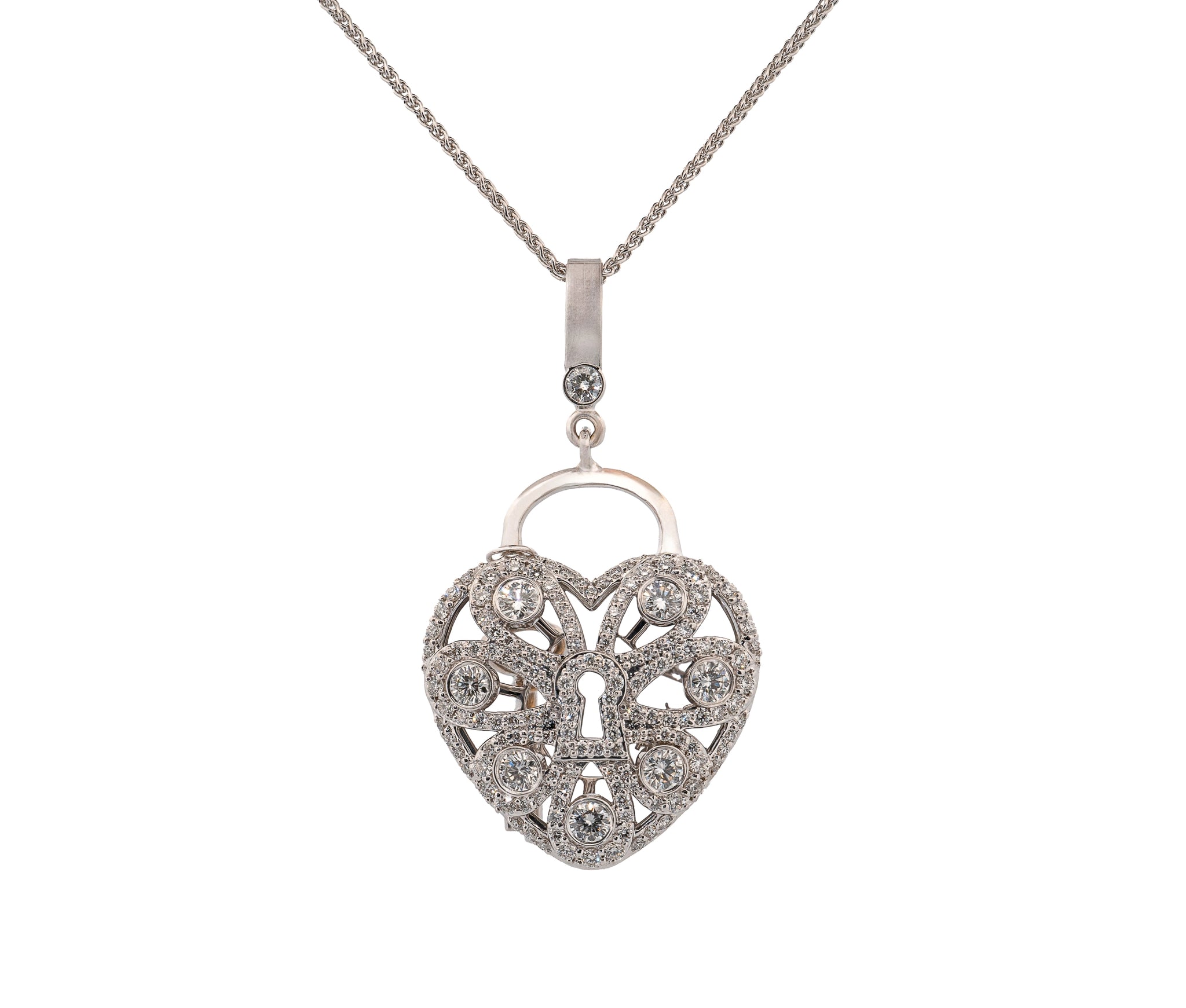 Tiffany & Co. 18K 1.92ctw Diamond Heart & Key Filigree Pendant