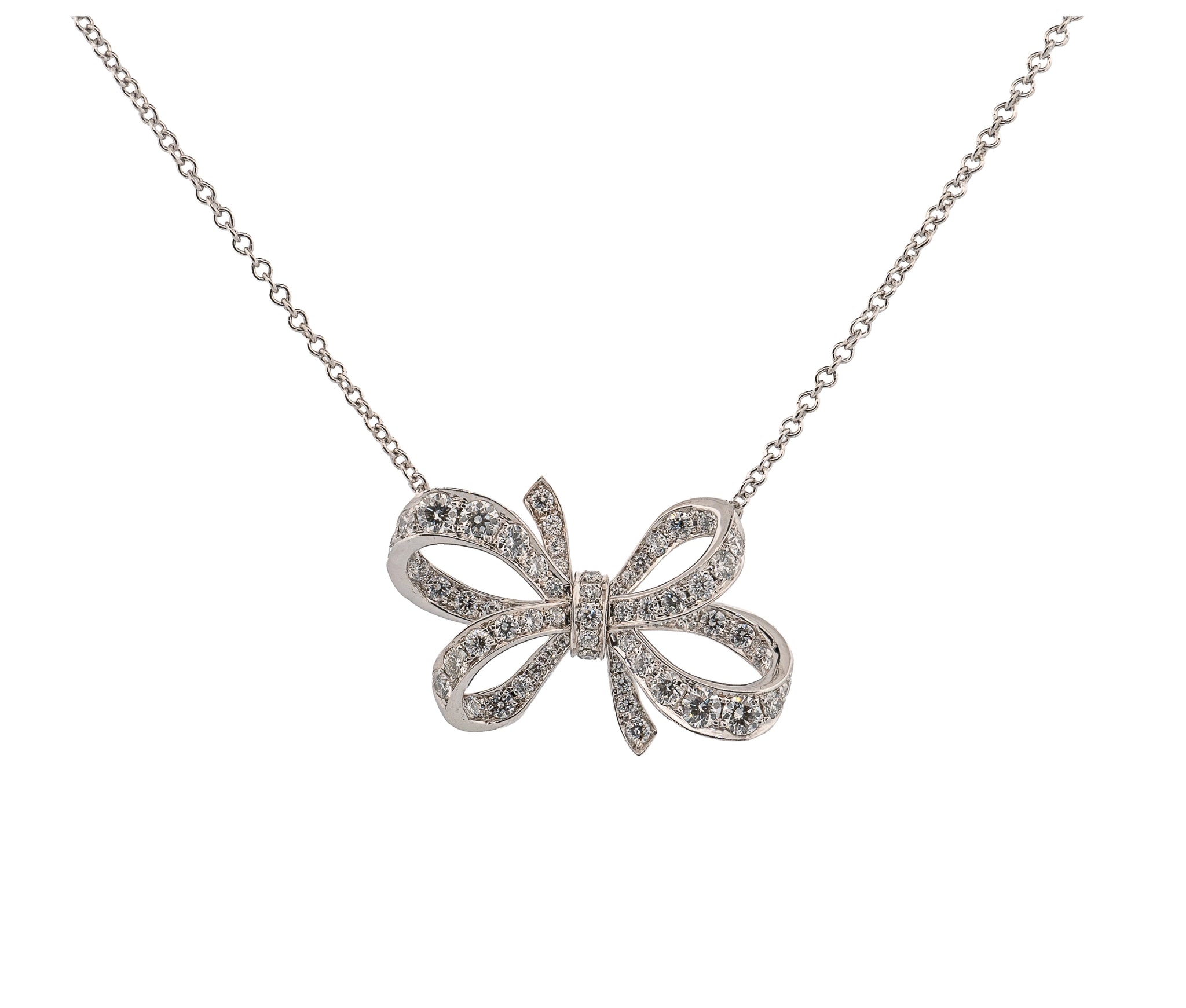 Tiffany & Co. Platinum 0.43Ct Diamond Ribbon Pendant Necklace
