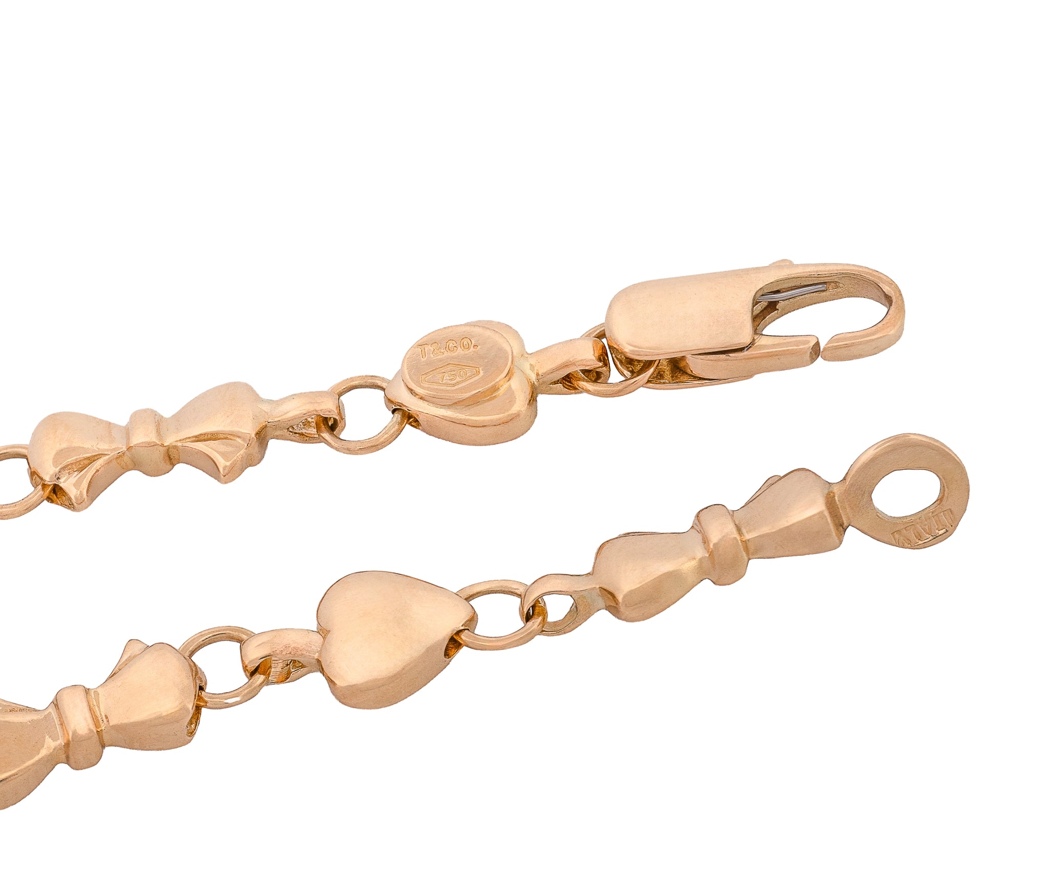 Tiffany & Co 18K Yellow Gold Heart and Bow Bracelet