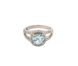 14K White Gold Aquamarine and Diamond Split Shank Cathedral Style Ring
