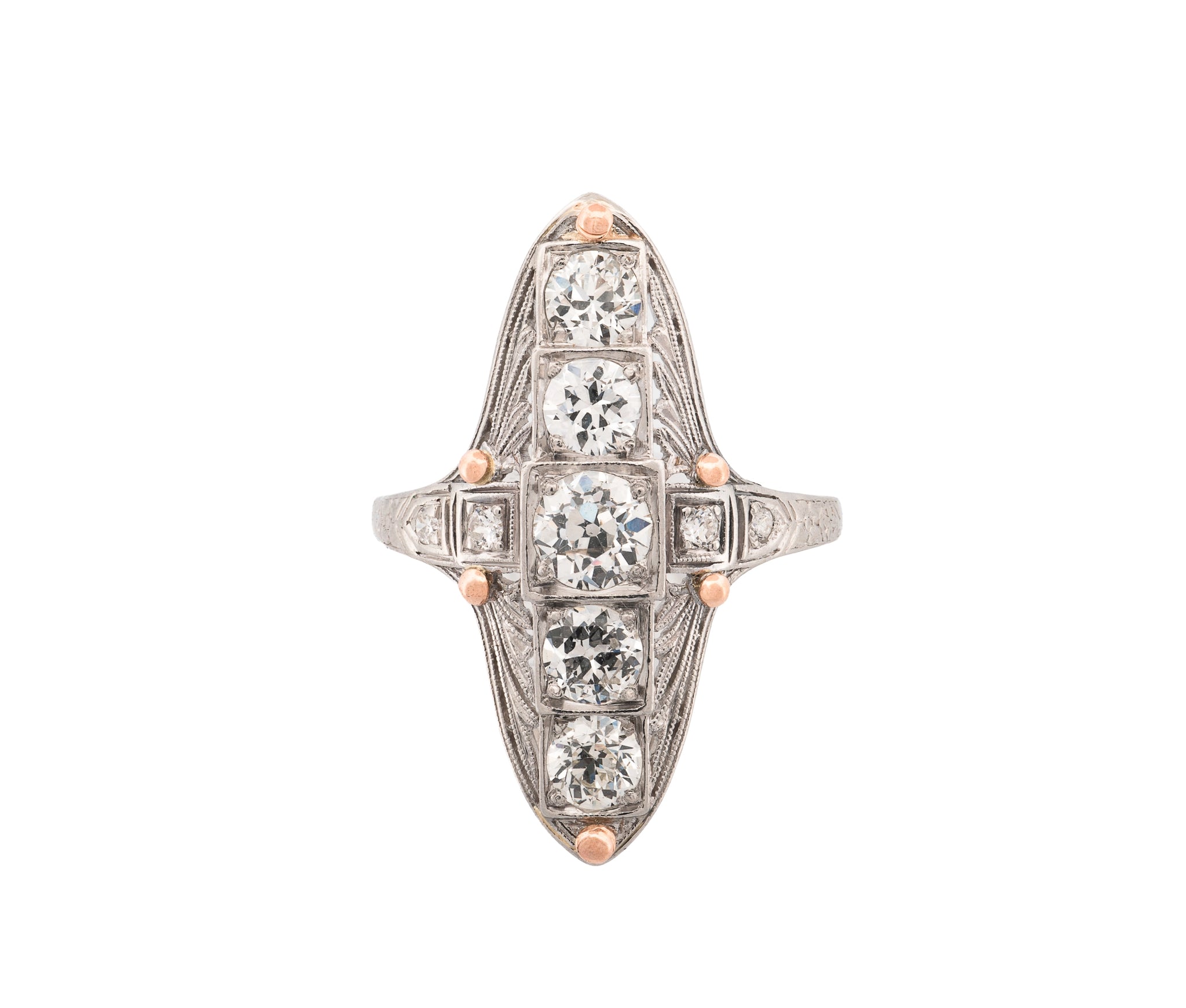 Platinum Navette Antique Diamond Ring