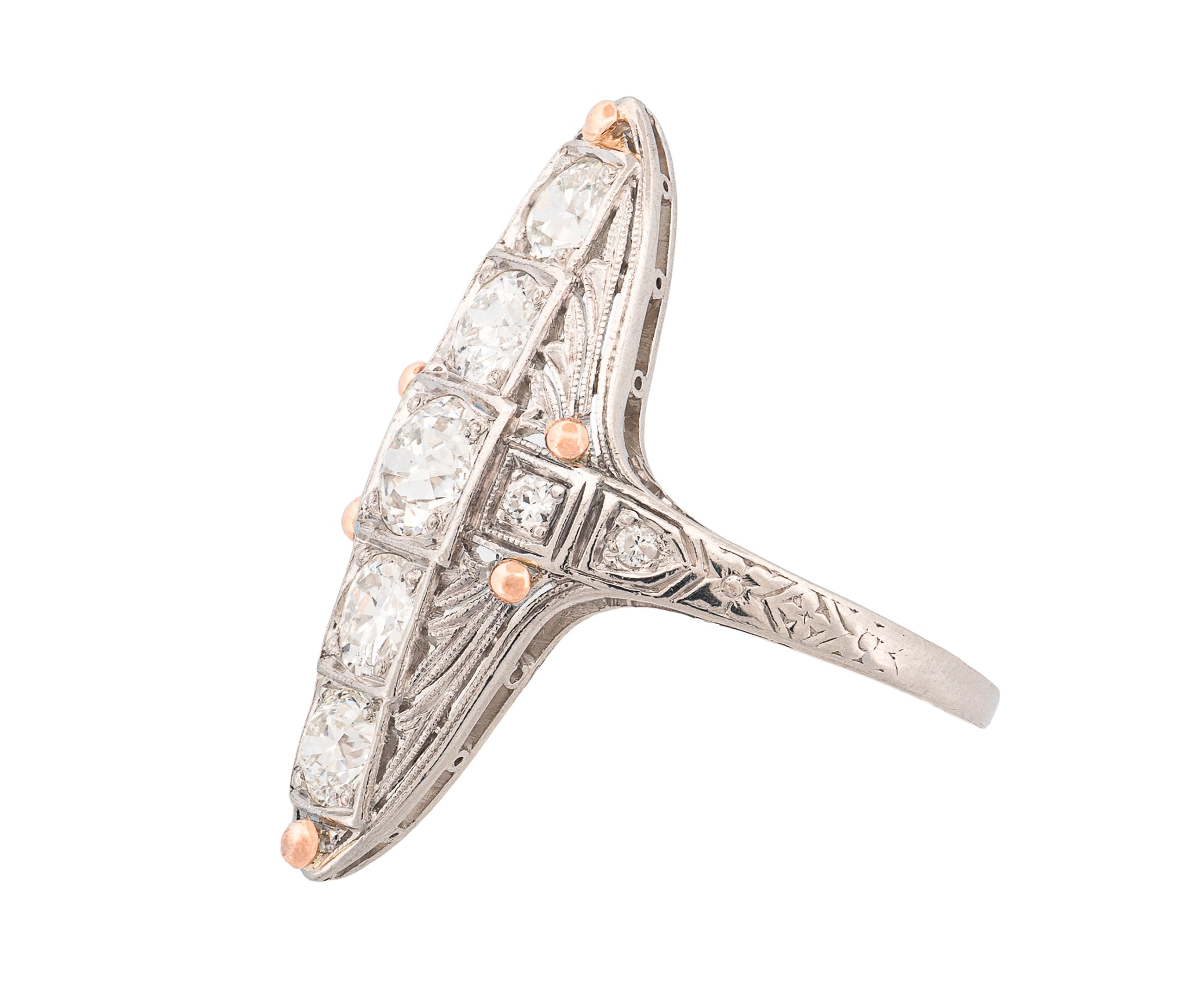 Platinum Navette Antique Diamond Ring