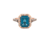 LeVian 14K Strawberry Gold Deep Sea Blue Topaz and Diamond Ring