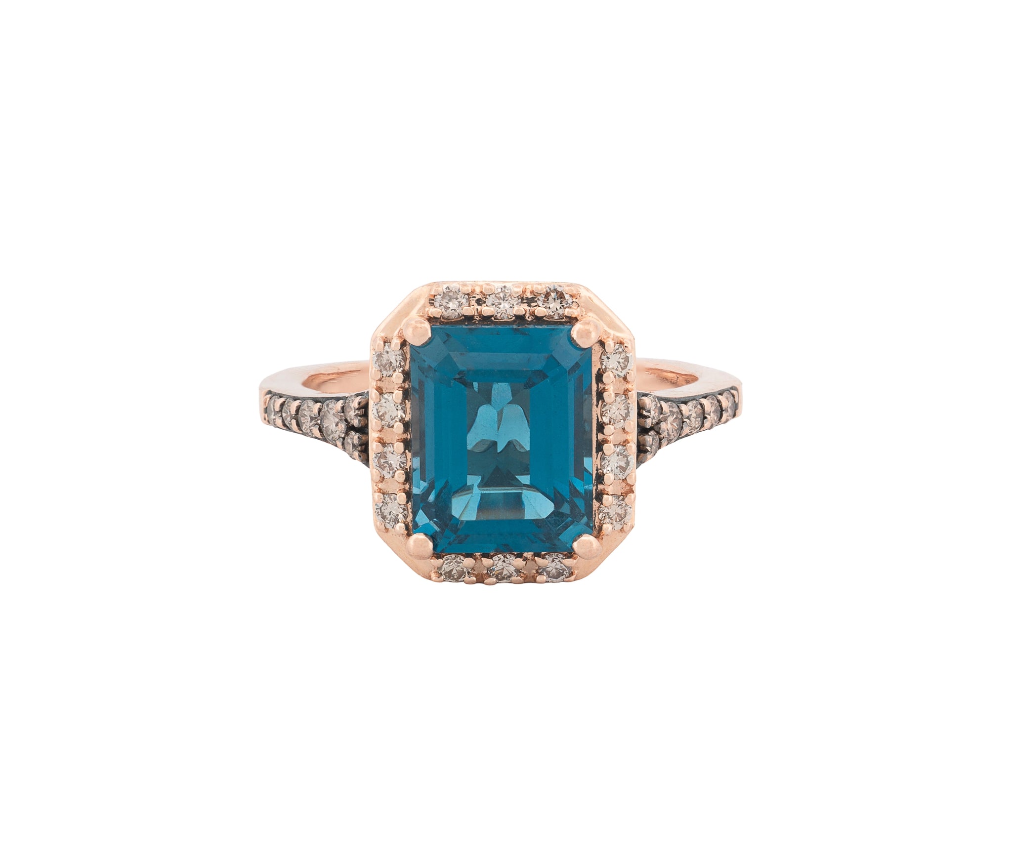 LeVian 14K Strawberry Gold Deep Sea Blue Topaz and Diamond Ring