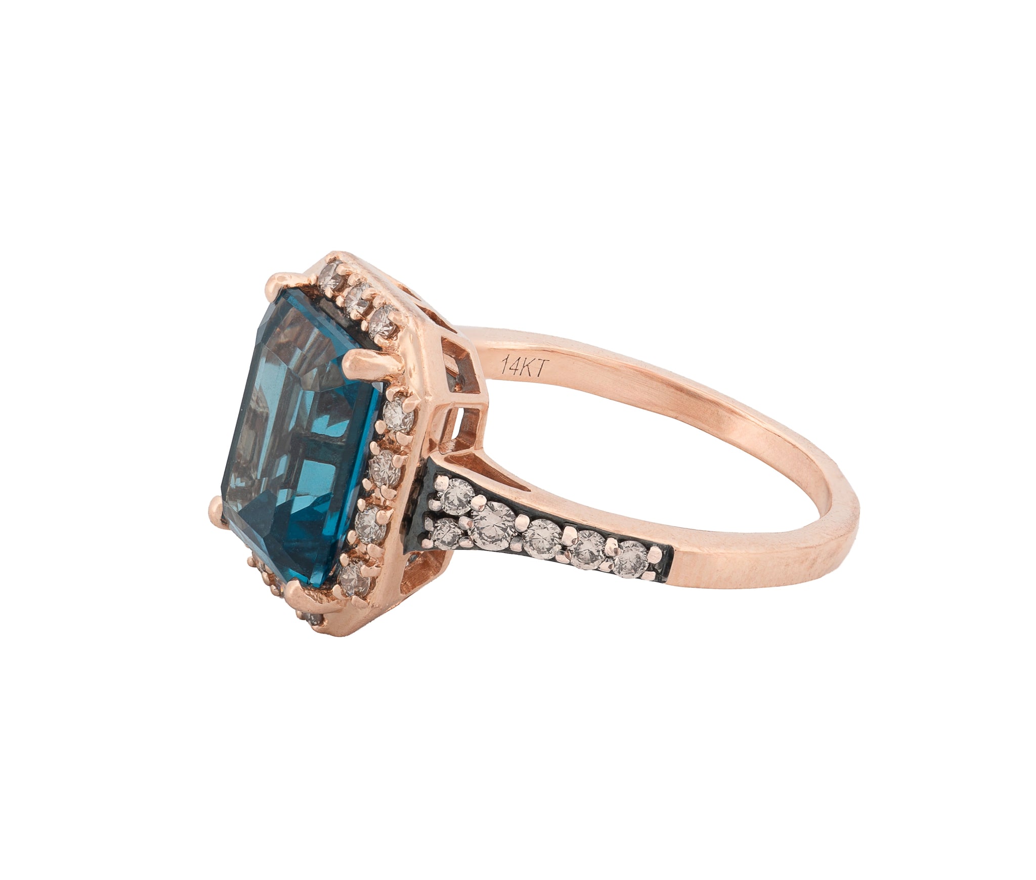 LeVian 14K Strawberry Gold Deep Sea Blue Topaz and Diamond Ring