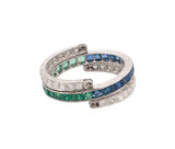 Lady's Platinum Diamond Emerald and Sapphire Flip Ring