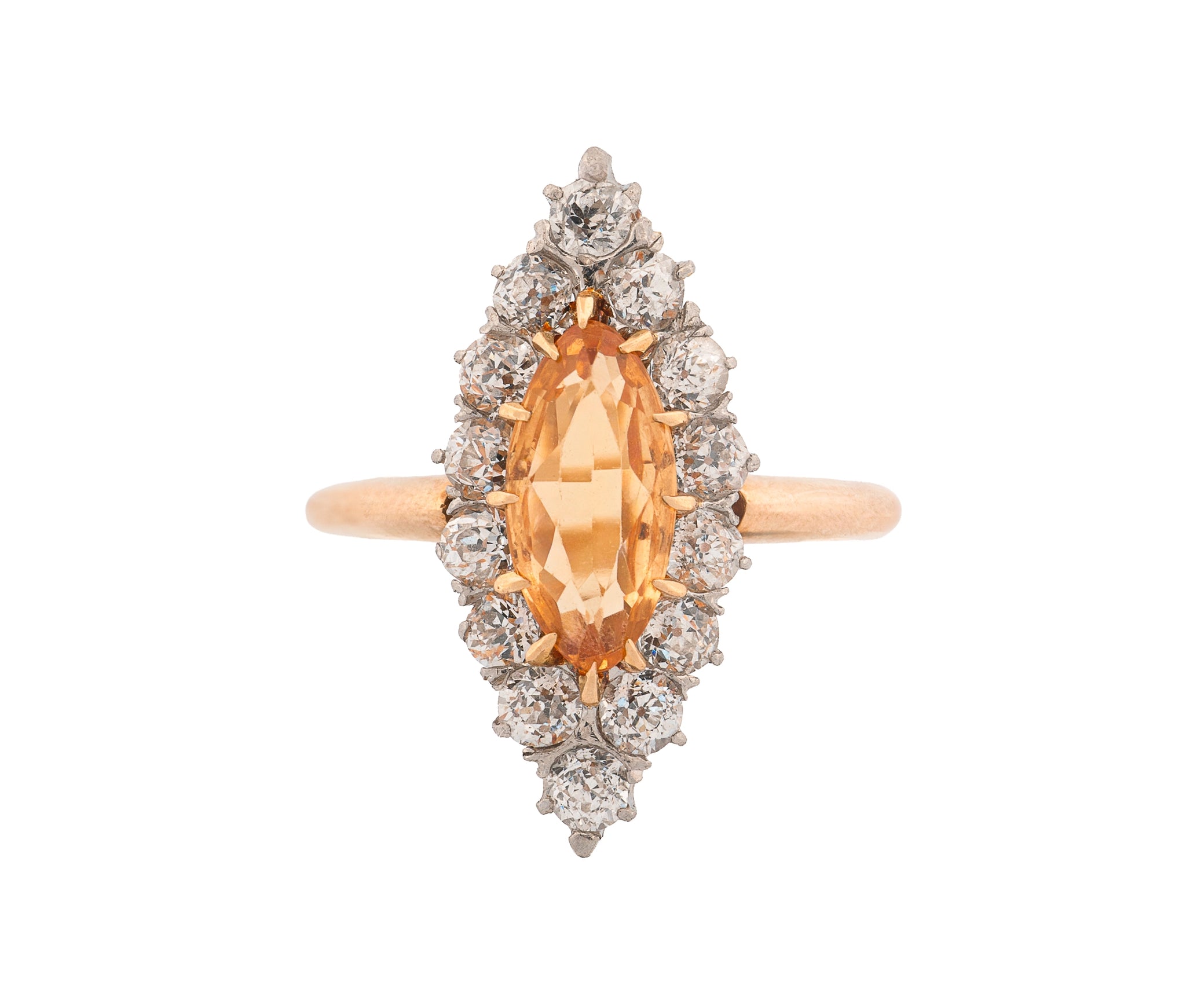 18K Yellow Gold Antique Imperial Topaz & Diamond Ring