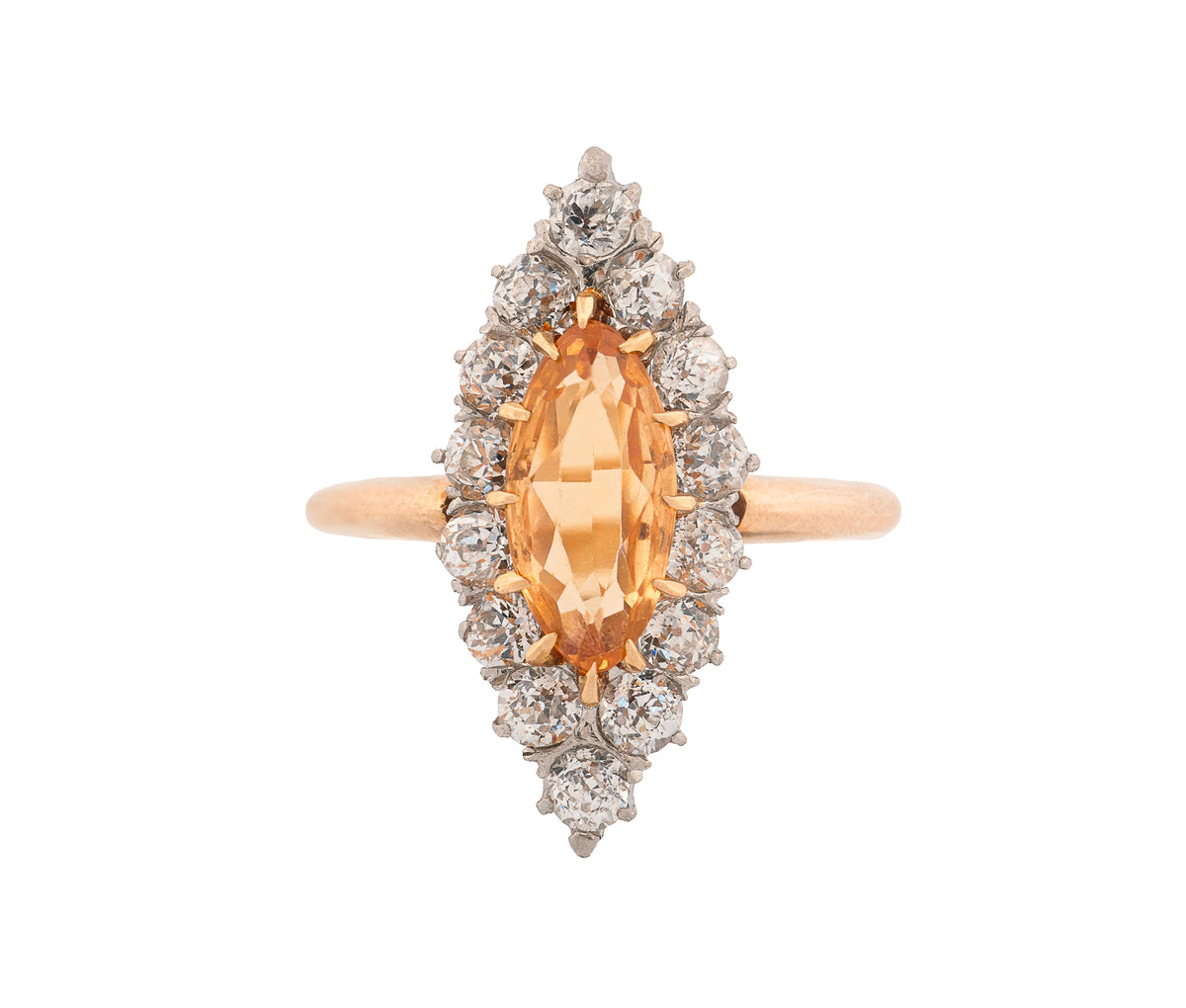 18K Yellow Gold Antique Imperial Topaz & Diamond Ring