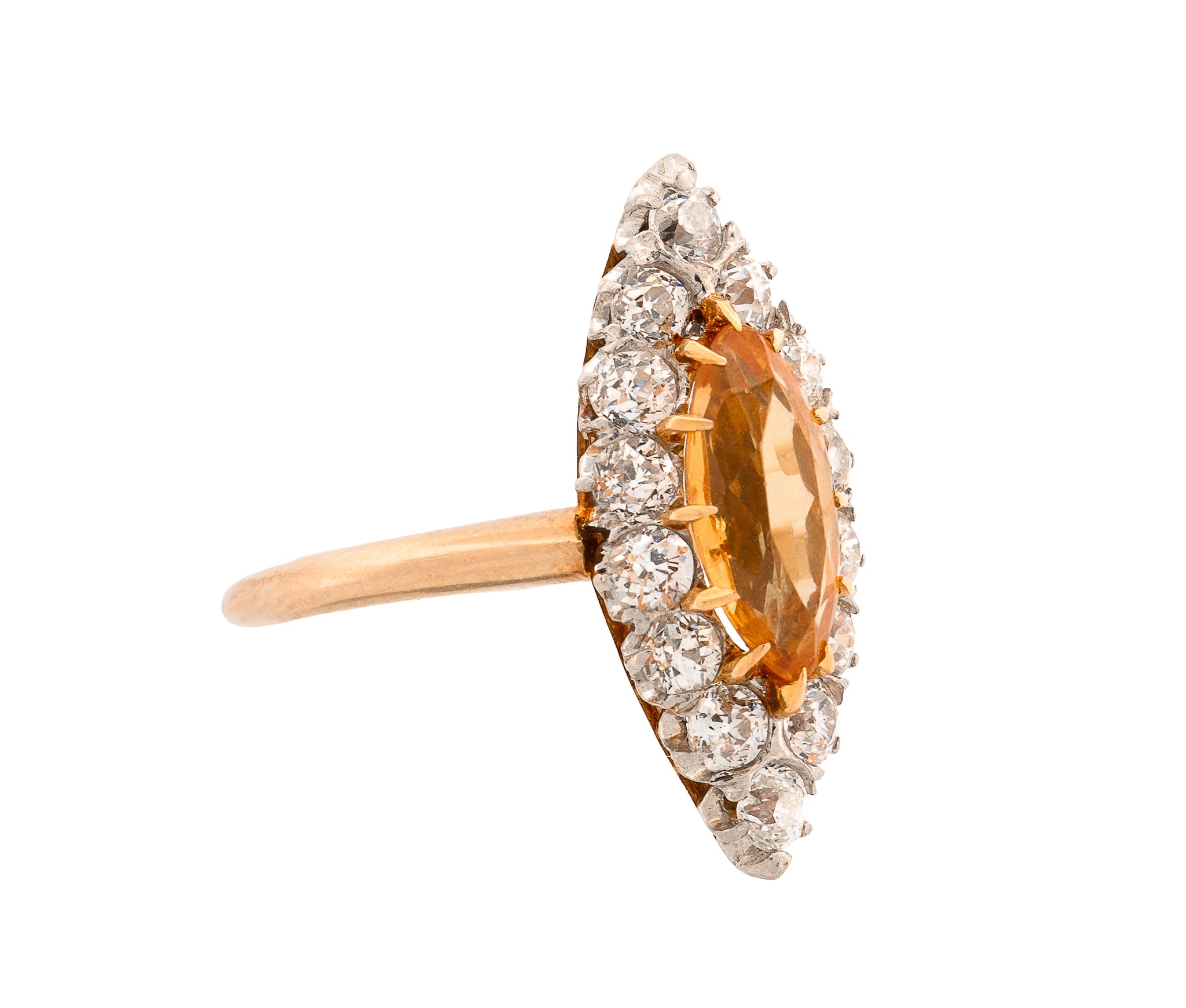 18K Yellow Gold Antique Imperial Topaz & Diamond Ring