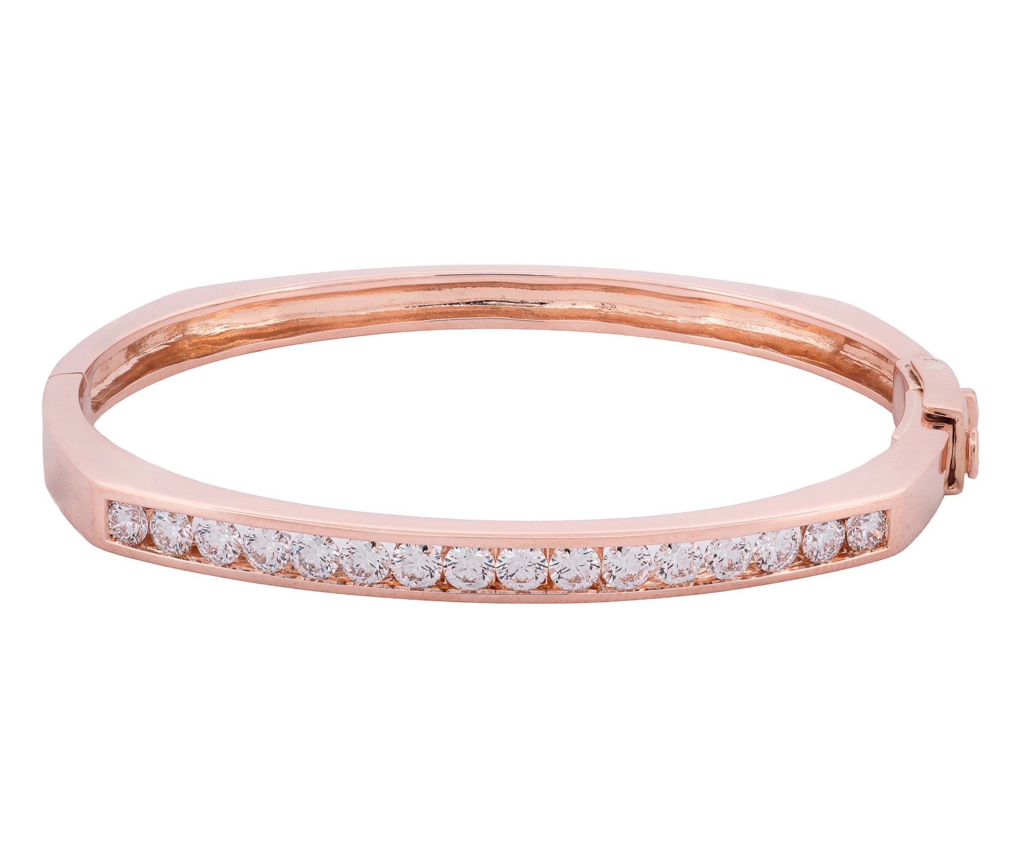 14K Rose Gold Channel Set Diamond Geometric Hinged Bangle Bracelet