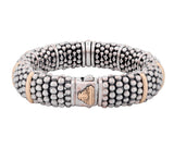 Lagos Signature Caviar Sterling and 18K Yellow Gold Diamond Station Bracelet